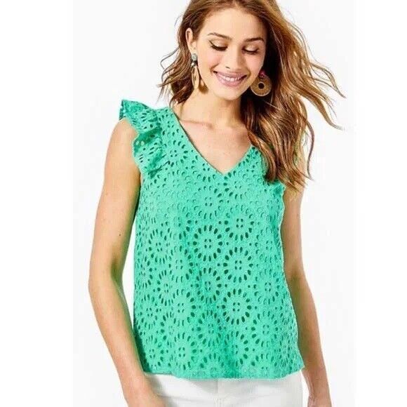 Lilly Pulitzer Pulitzer Flutter Sleeve Top, Mint Green, XXS EUC - Picture 1 of 4